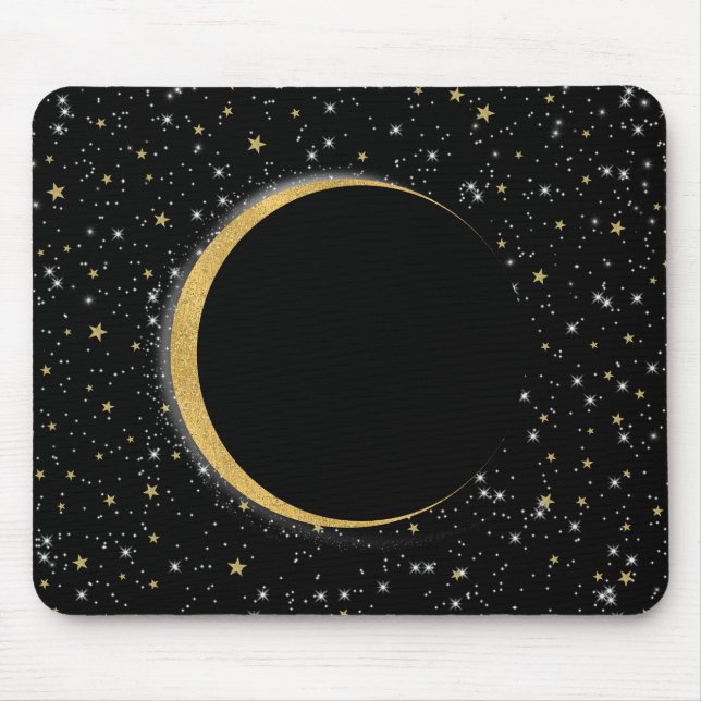 Svart & Guld Celestial Månmagi Lunar Stjärnor Musmatta (Framsidan)