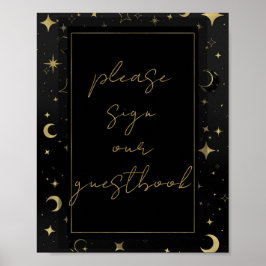 Svart & Guld Celestial Moon Stars Bröllop Poster