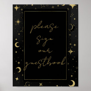 Svart & Guld Celestial Moon Stars Bröllop Poster