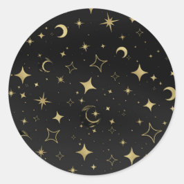 Svart & Guld Celestial Moon Stars Bröllop Runt Klistermärke