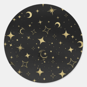 Svart & Guld Celestial Moon Stars Bröllop Runt Klistermärke