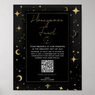 Svart & Guld Celestial Moon Stars Smekmånad Fond Poster