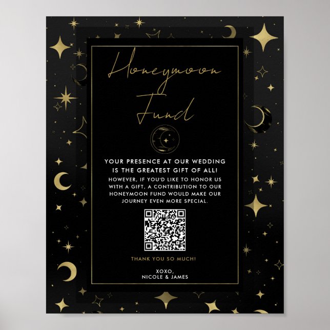 Svart & Guld Celestial Moon Stars Smekmånad Fond Poster (Framsidan)