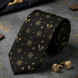 Svart & Guld Celestial Snöflinga Slips