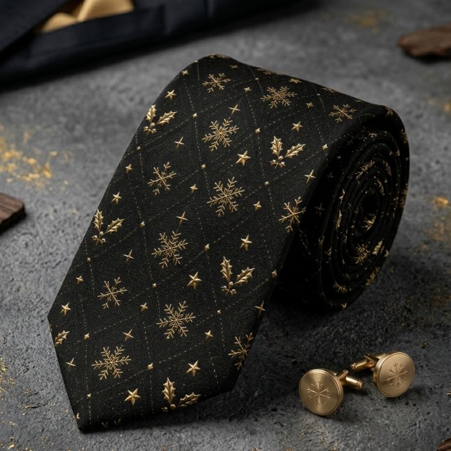 Svart & Guld Celestial Snöflinga Slips (Skapare uppladdad)
