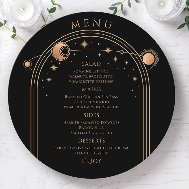 Svart Guld Celestiala Bröllopsmeny Meny (Skapare uppladdad)