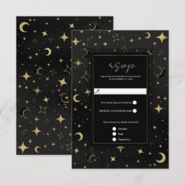 Svart & Guld Celestiala Månstjärnor Bröllops RSVP OSA Kort