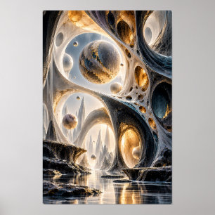 Svart Guld Celestiala Sfärer Surreal Väggkonst