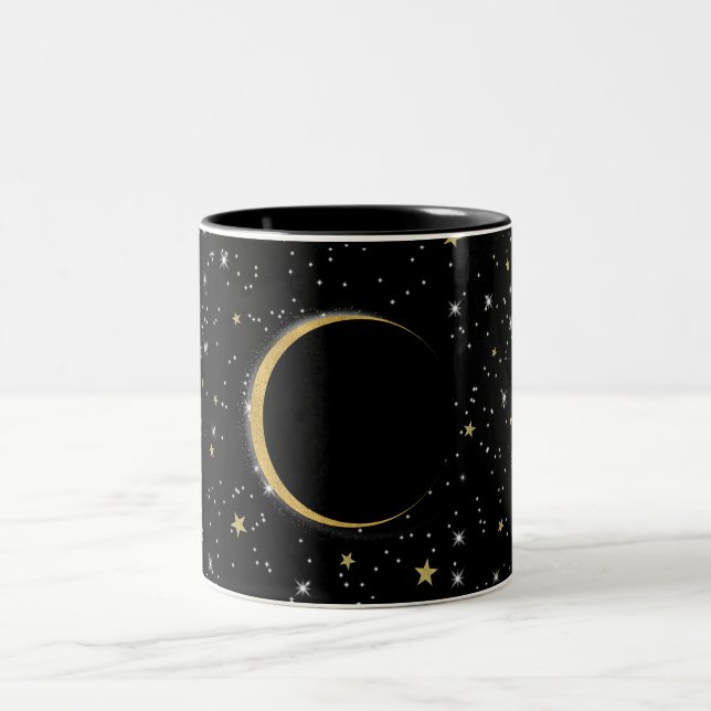 Svart & Guld Celestiel Månmagi Lunar Stjärnor Två-Tonad Mugg (Center)