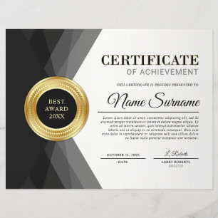 Svart & Guld certifikat för Achievement Award
