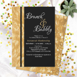 Svart & Guld Champagne Bubbelbrunch & Bubbly Inbjudningar