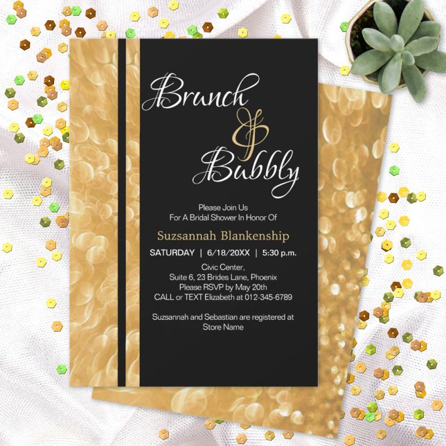 Svart & Guld Champagne Bubbelbrunch & Bubbly Inbjudningar (Skapare uppladdad)