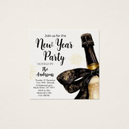 Svart Guld Champagne Skålar Nyårsafton Party Fyrkantigt Visitkort