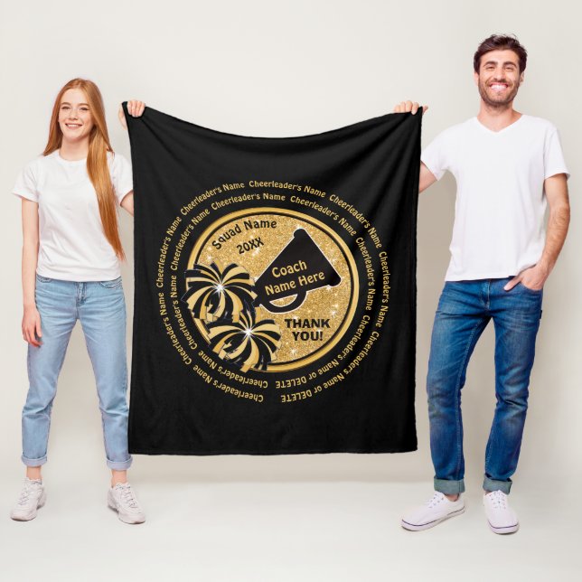 Svart guld- Cheerleading lagledaregåvor, personlig Fleecefilt (På plats)