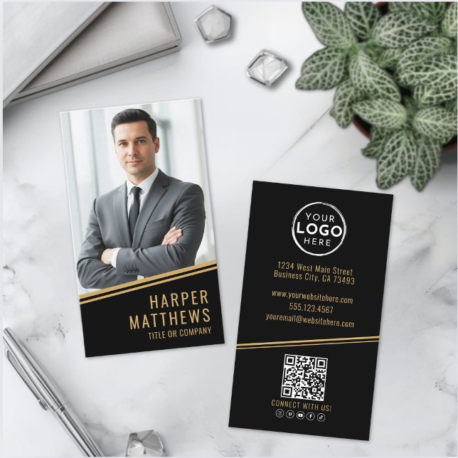 Svart Guld Chic Fastigheter Visitkort (Black Gold Chic Real Estate Business Card )