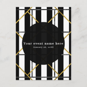 Svart & Guld Chic Glam Geometrisk Festinbjudan Inbjudan Vykort