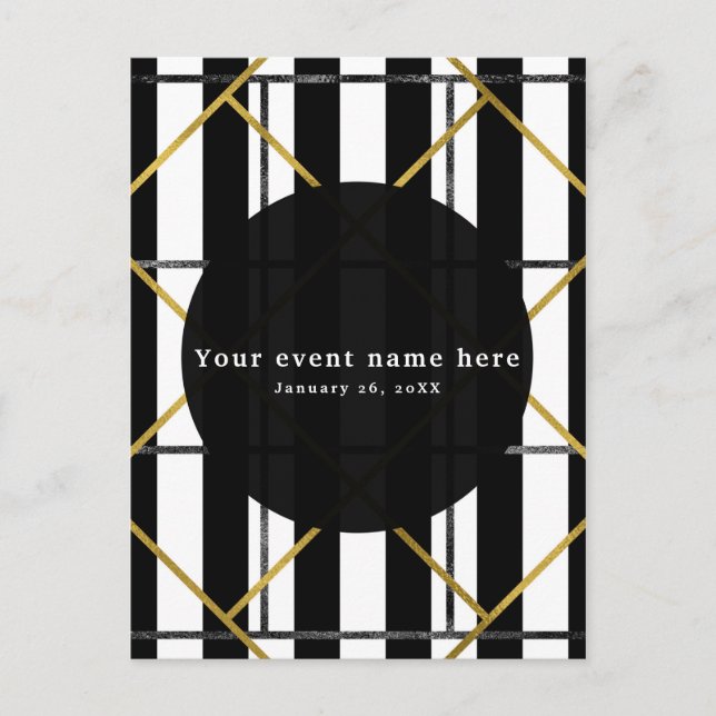 Svart & Guld Chic Glam Geometrisk Festinbjudan Inbjudan Vykort (Framsida)