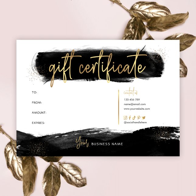 Svart/Guld Chic Salon Logotyp Gift-certifikat (Skapare uppladdad)