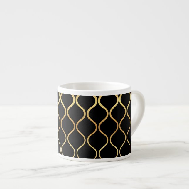 Svart, guld, coola, trendig, återutdrag espressomugg (Framsida höger)