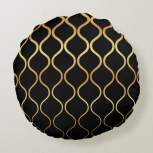 Svart guld, coola, trendig, retro abstrakt design rund kudde