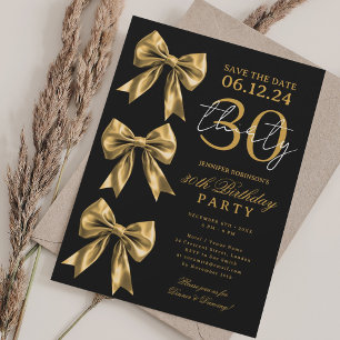 Svart Guld Coquette Bow Save Date 30-årsdag Inbjudningar