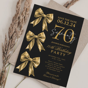 Svart Guld Coquette Bow Save Date 70-årsdag Inbjudningar