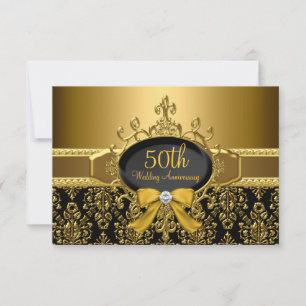 Svart & Guld Damask 50-årsjubileum RSVP OSA Kort