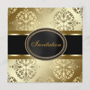 Svart Guld Damask Alla Tillfällen Festmall Inbjudningar