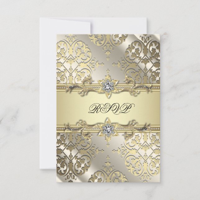 Svart Guld Damask Festanmälan OSA Kort (Framsida)