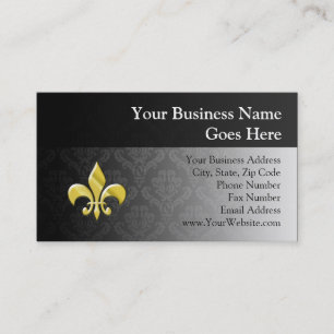 Svart/Guld Damask Fleur de Lis Visitkort