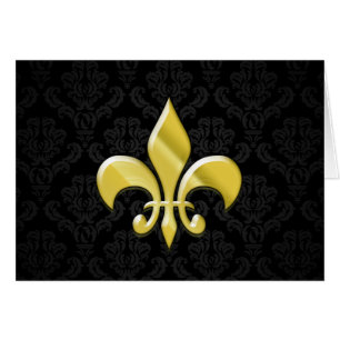Svart/guld- Damast Fleur de Lis Hälsningskort