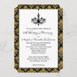 Svart, Guld Damast, Ljuskrona 50-årsjubileum Inbjudningar