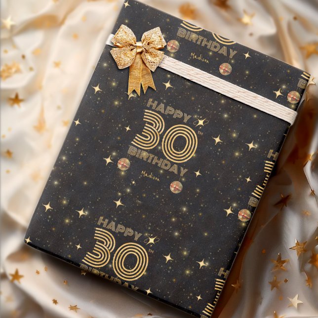 Svart Guld Dansande Disco Boll 30-års Glädje Födel Presentpapper (Skapare uppladdad)