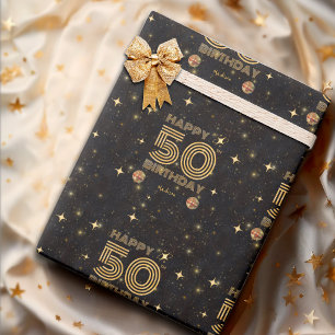 Svart Guld Dansande Disco Boll 50-års Glädjande Fö Presentpapper