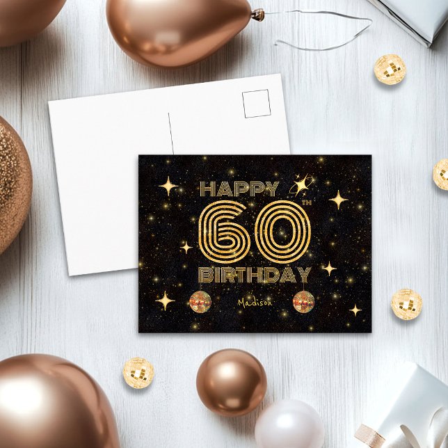 Svart Guld Dansande Disco Boll 60-års Födelsedag Vykort (Skapare uppladdad)