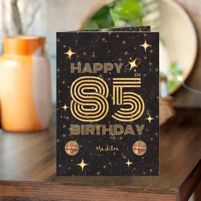 Svart Guld Dansande Disco Boll 85-års Födelsedag Kort (Skapare uppladdad)