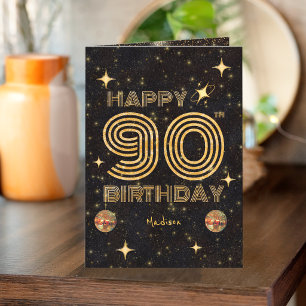 Svart Guld Dansande Disco Boll 90-års Födelsedag Kort