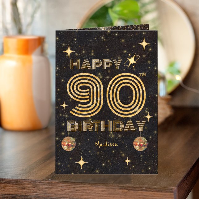 Svart Guld Dansande Disco Boll 90-års Födelsedag Kort (Skapare uppladdad)
