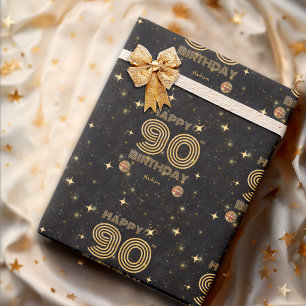Svart Guld Dansande Disco Boll 90-års Födelsedag Presentpapper