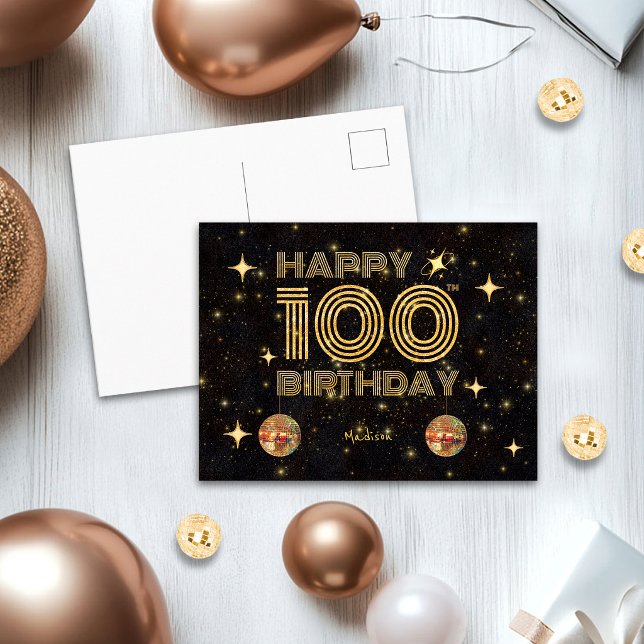Svart Guld Dansar Diskokula 100-års Födelsedagsfir Vykort (Skapare uppladdad)