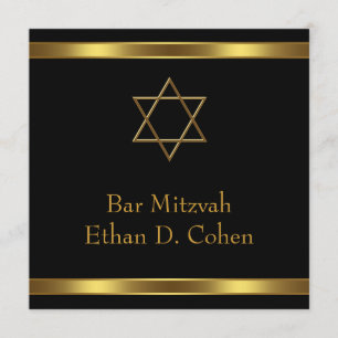 Svart Guld David Stjärna Bar Mitzvah Inbjudningar