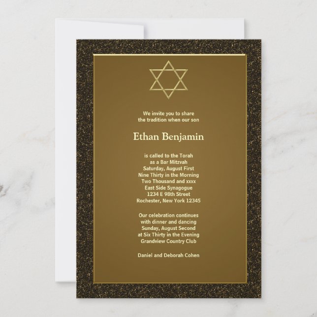 Svart Guld David Stjärna Bar Mitzvah Inbjudningar (Framsida)