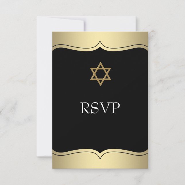 Svart Guld Davidstjärna Bar Mitzvah RSVP OSA Kort (Framsida)