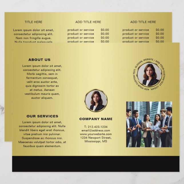 Svart & guld design, Logotyp eller Foto Broschyrer (Fram/baksida)
