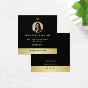 Svart & guld design, Logotyp eller Foto Prislappar Fyrkantigt Visitkort
