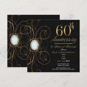 Svart & Guld Diamant 60 60-årsjubileum Inbjudningar