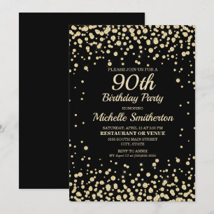 Svart Guld Diamant Glitter Kvinnors 90-årsdag Kort