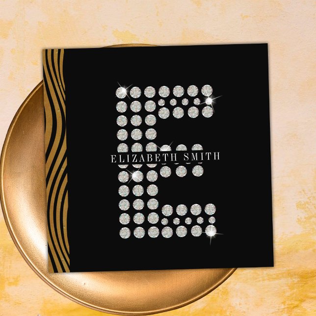 Svart Guld Diamant Initial E Monogram QR-kod med C Fyrkantigt Visitkort (Front)