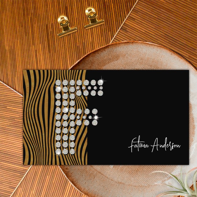 Svart Guld Diamant Initial F Social Media Monogram Visitkort (Front)