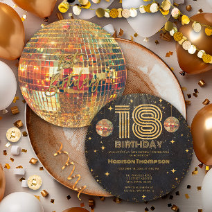 Svart Guld Disco Boll Golden Födelsedag 18-årsfest Inbjudningar